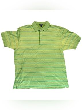 Jeff Rose Italy Polo Shirt Men’s Large Green Striped Short Sleeve Golf Casual